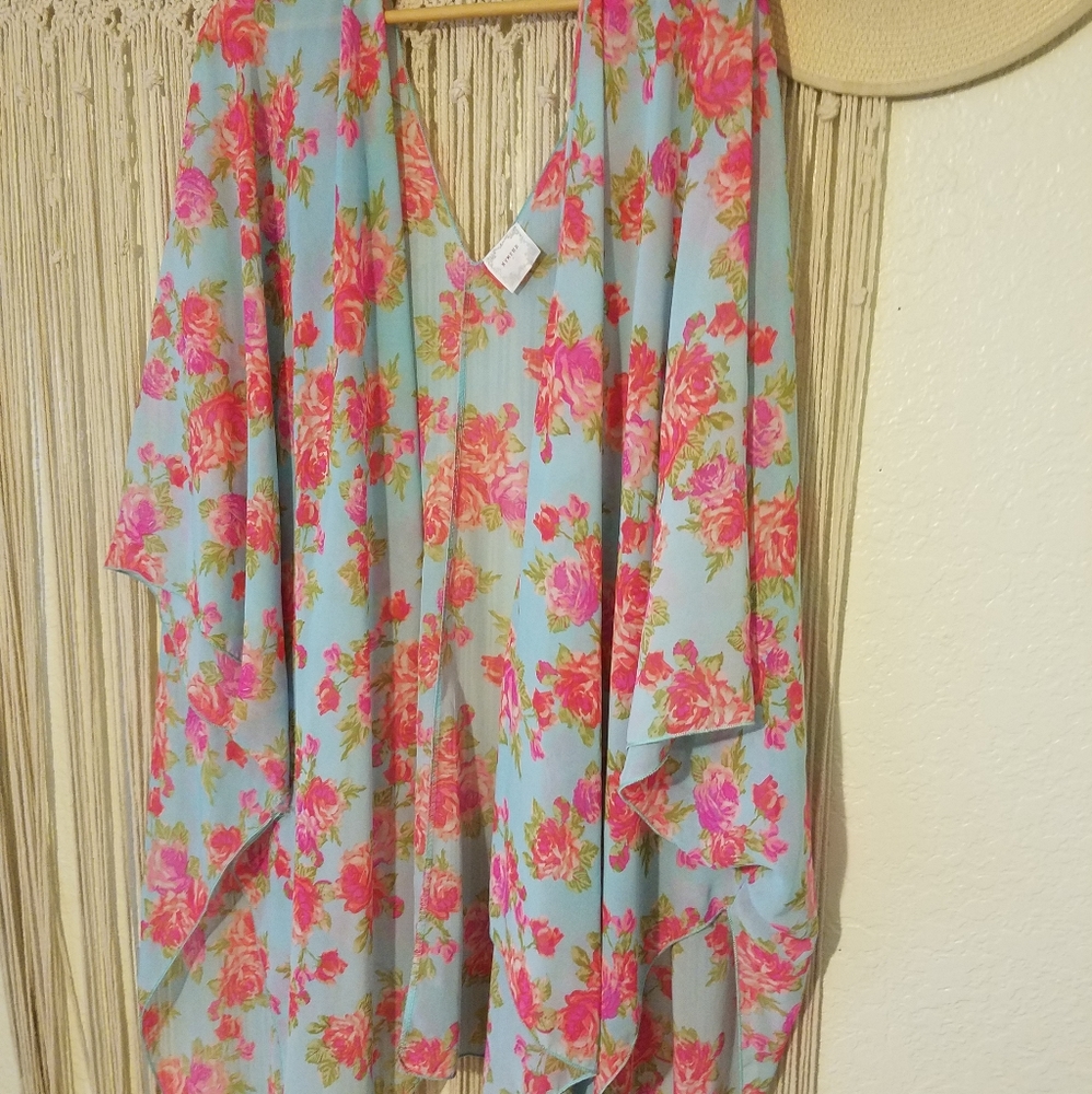Neon floral kimono/swim-cover